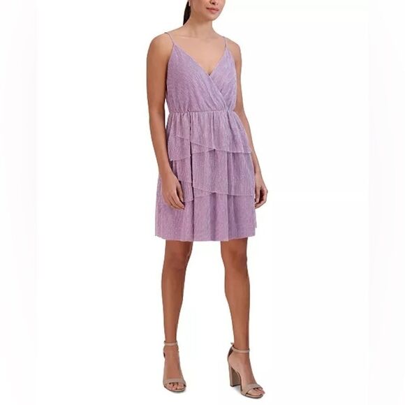 BCBGENERATION Metallic Tiered Fit & Flare Dress lavender size 12 - Picture 1 of 16